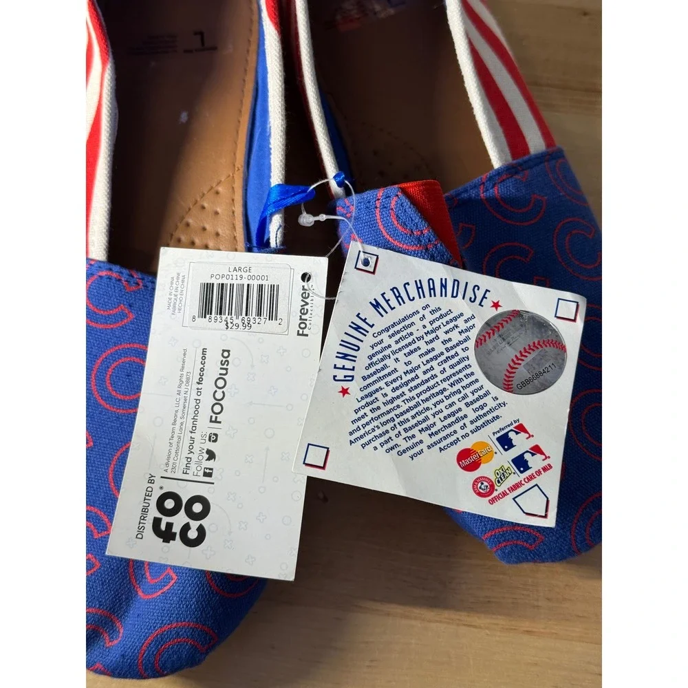 Chicago Cubs MLB Womens Canvas Slip On Shoes Blue‎ Red Stripes Team Beans Large